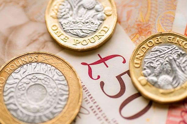 Different Great Britain Pound coins and notes close-up 40486